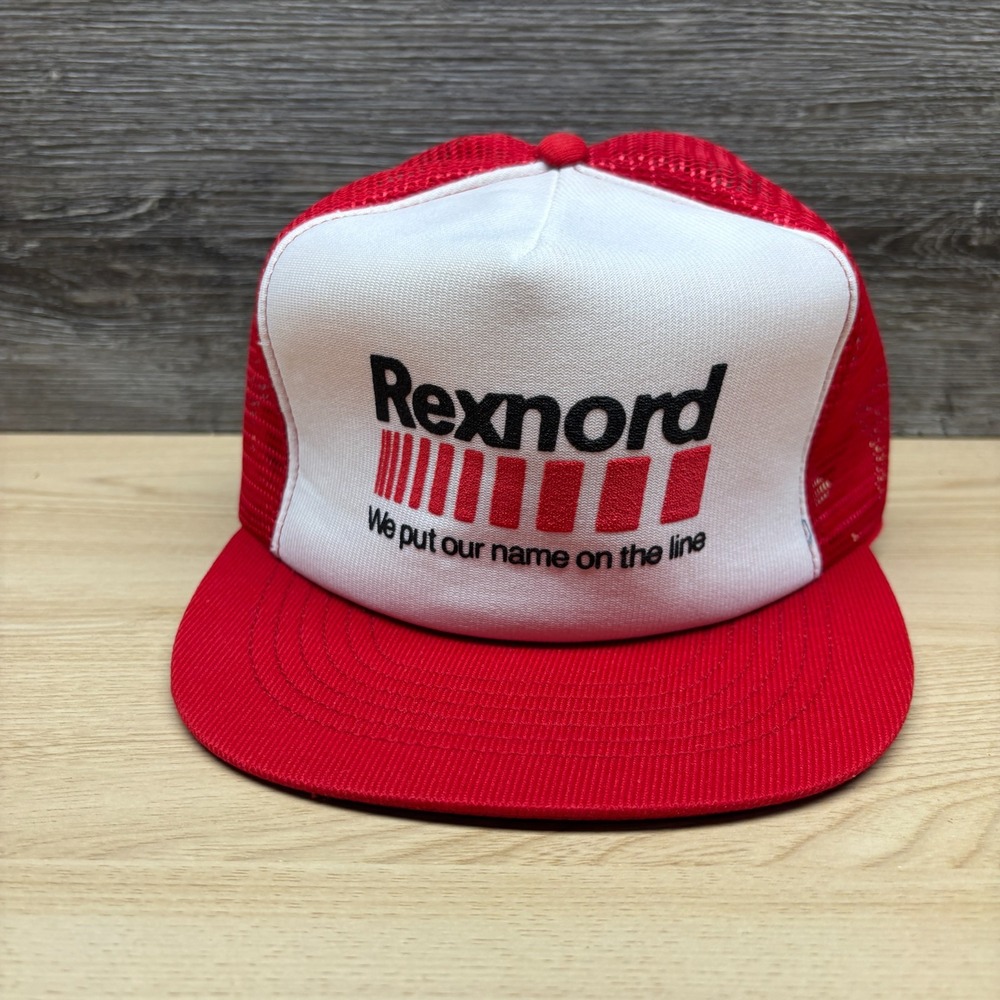 Vintage Rexnord Hat Cap Snap Back Red Trucker USA Made 80s Mens